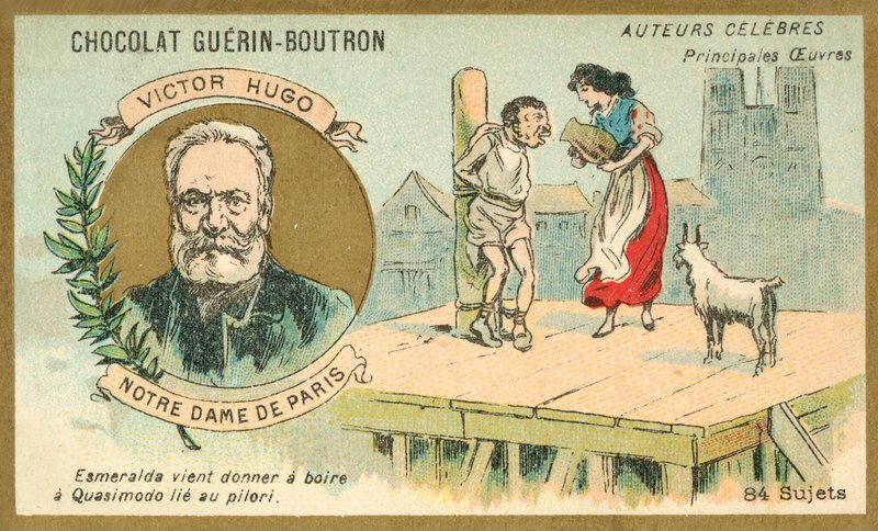 Victor Hugo francia író és egy jelenet Notre Dame de Paris című regényéből (chromolitho) alkotó: French School