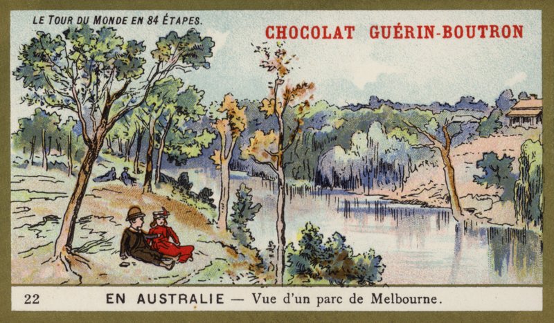 Kilátás egy parkra Melbourne-ben, Ausztráliában (chromolitho) alkotó: French School