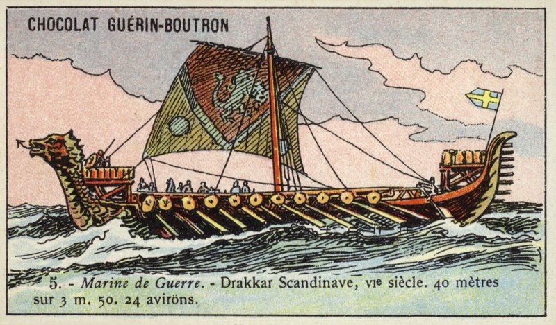 Viking hosszúhajó, 6. század (chromolitho) alkotó: French School