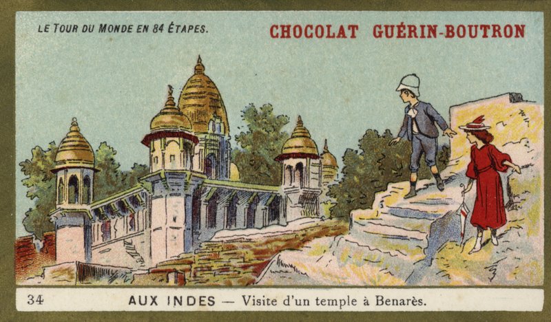 Látogatás egy templomban az indiai Benaresben (chromolitho) alkotó: French School