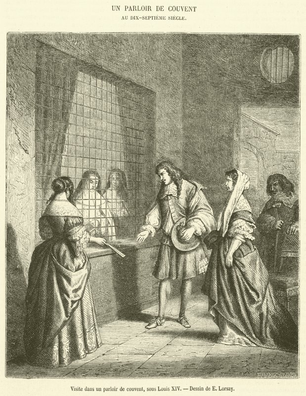 Látogatás egy kolostor szalonjában XIV. Lajos alatt (metszet) alkotó: French School
