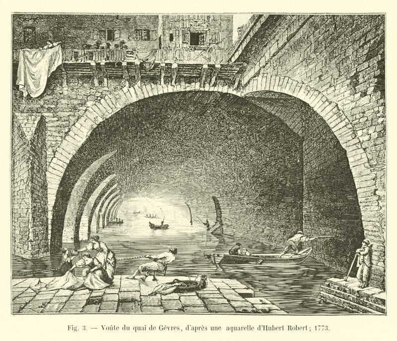 A Quai de Gesvres boltozata, Hubert Robert akvarellje nyomán; 1773 alkotó: French School