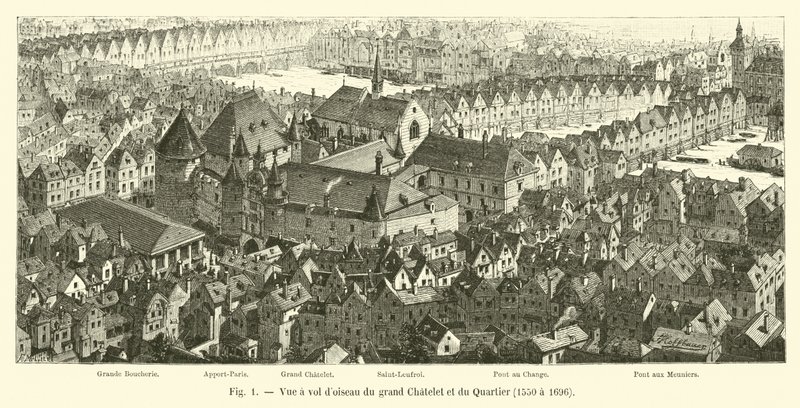 A Grand Chatelet és a Quartier madártávlati képe, 1550-1696 alkotó: French School