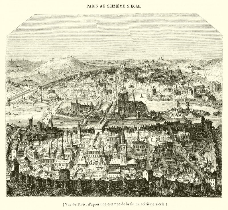 Párizs látképe egy XVI. század végi metszetről alkotó: French School