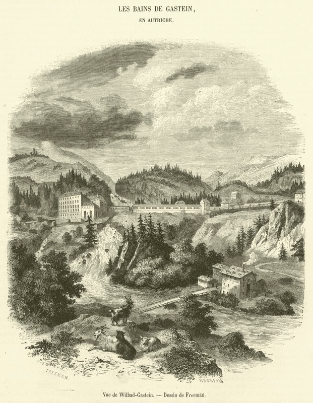 Wilbad-Gastein látképe (metszet) alkotó: French School