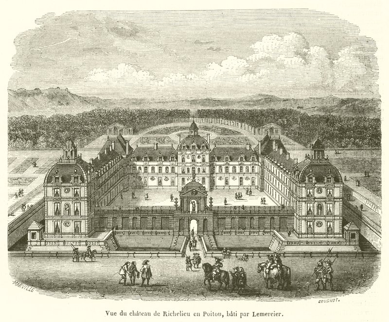 Kilátás a poitoui Chateau de Richelieu-ra, Lemercier építette (metszet) alkotó: French School