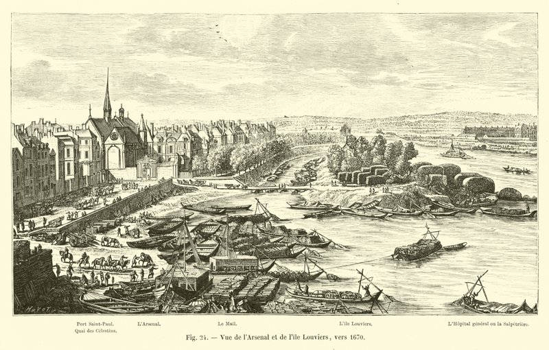 Kilátás az Arsenalra és a Louviers-szigetre, 1670 körül alkotó: French School