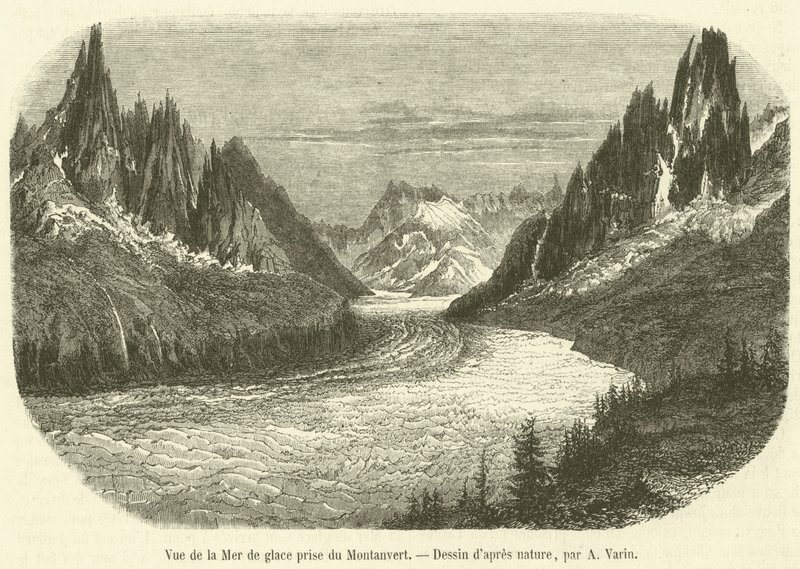 Kilátás a Mer de Glace-re Montanvertből (metszet) alkotó: French School