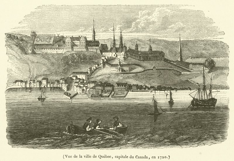 Quebec városának, Kanada fővárosának kilátása 1720-ban (metszet) alkotó: French School