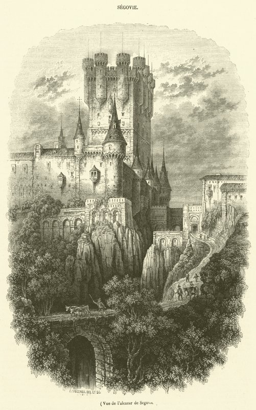A segoviai Alcázar látképe (metszet) alkotó: French School