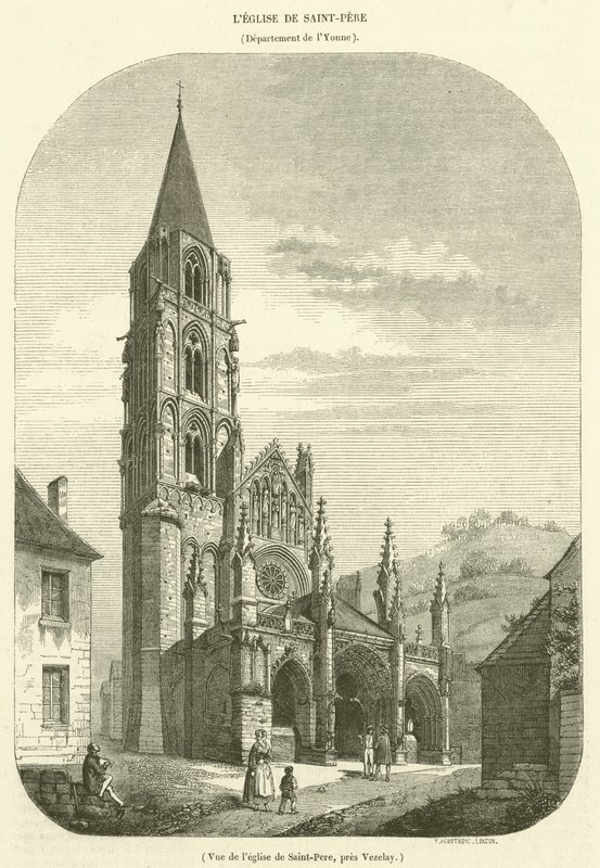 Kilátás a Saint-Pere-templomra, Vezelay közelében (metszet) alkotó: French School