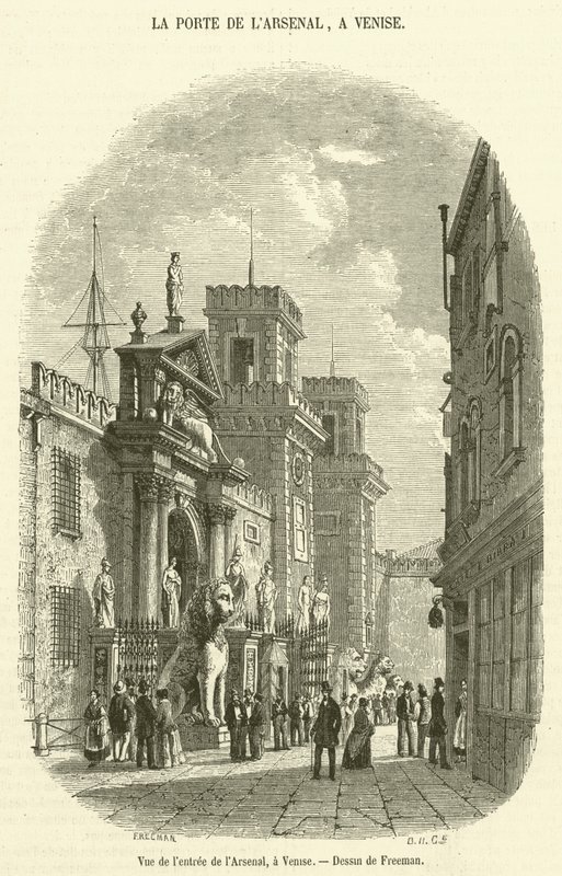 Kilátás az Arzenál bejáratára, Velencében (metszet) alkotó: French School