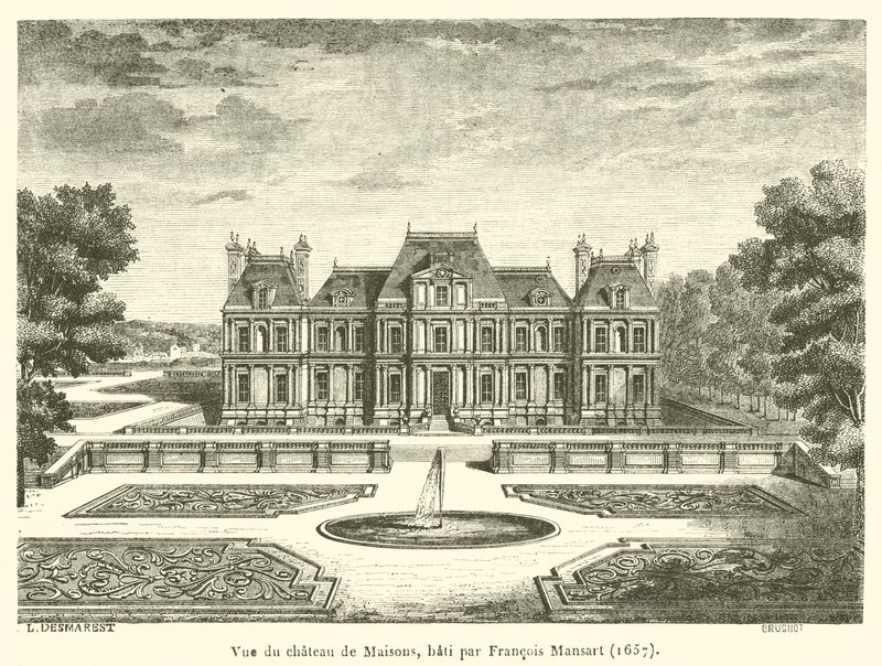 Kilátás a Chateau de Maisons-ra, amelyet Francois Mansart épített alkotó: French School