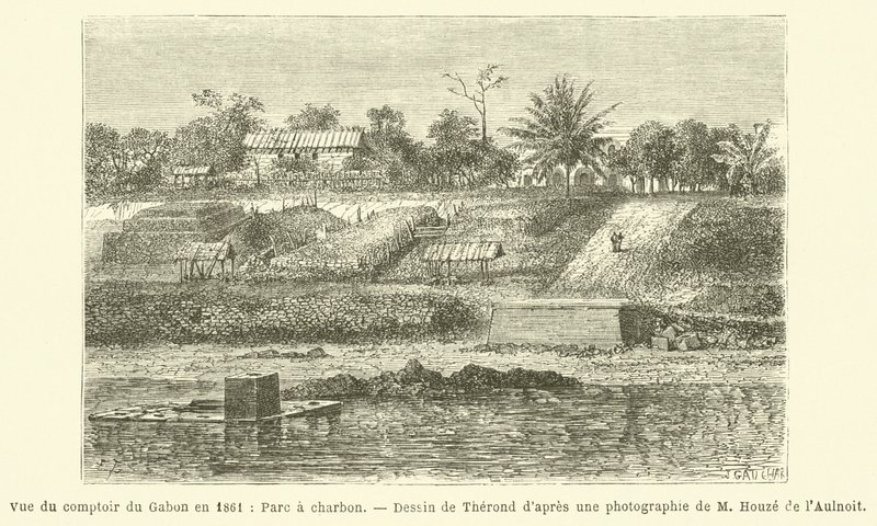 Kilátás a Comptoir du Gabonra 1861-ben, Parc a Charcoal (metszet) alkotó: French School