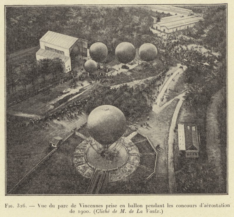 A Parc de Vincennes képe egy léggömbről az 1900-as ballonos versenyeken alkotó: French School
