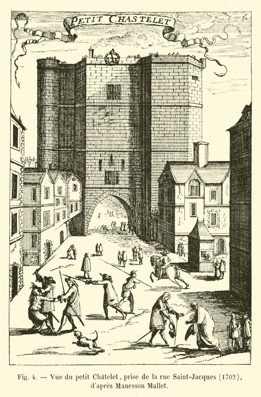 Petit Chatelet képe, a Rue Saint-Jacques-ról, 1702, Manesson Mallet után alkotó: French School