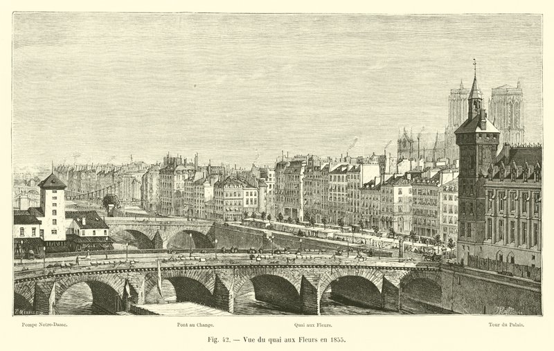 A Quai aux Fleurs kilátása 1855-ben alkotó: French School