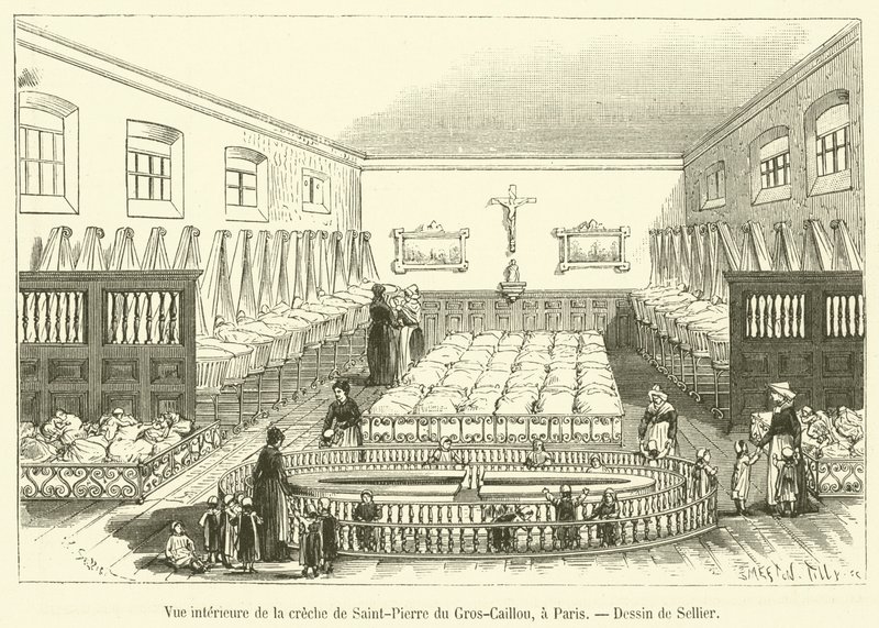 A párizsi Saint-Pierre du Gros-Caillou bölcsőde belső képe (metszet) alkotó: French School