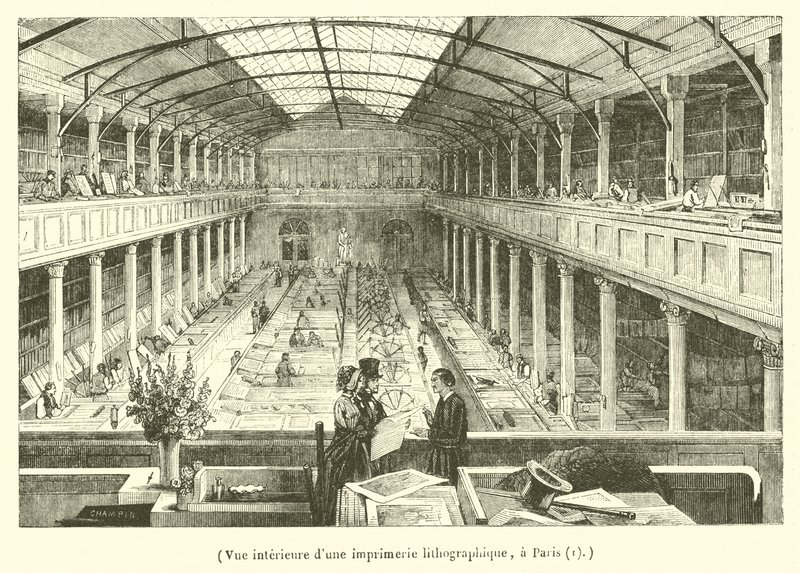 Egy párizsi litográfiai nyomda belső képe (metszet) alkotó: French School