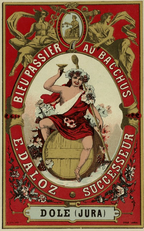 Bacchust ábrázoló borcímke alkotó: French School