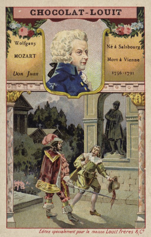 Wolfgang Amadeus Mozart osztrák zeneszerző és Don Juan című operájának egy jelenete (kromolito) alkotó: French School