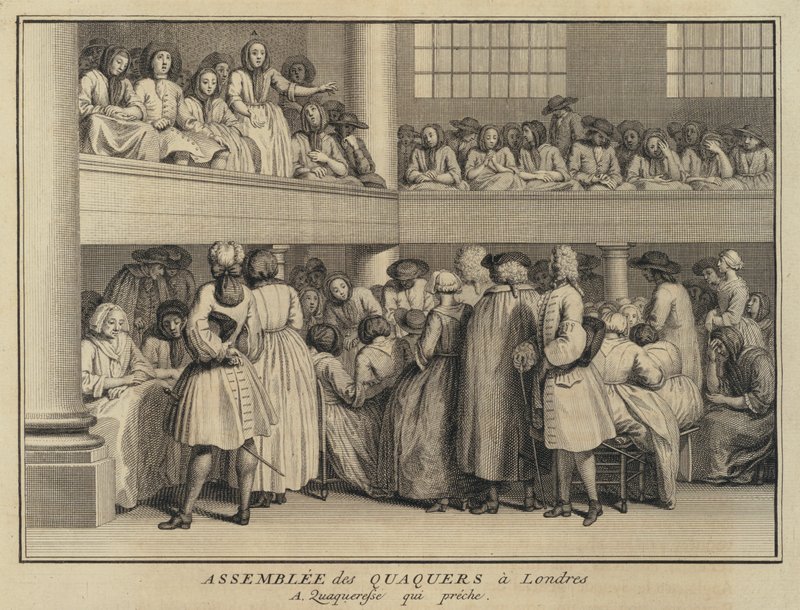 Nő prédikál a kvékerek találkozóján Londonban (metszet) alkotó: French School