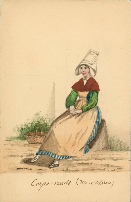 Corps-Nuds női viselete, Ille-et-Vilaine (színes litográfia) alkotó: French School