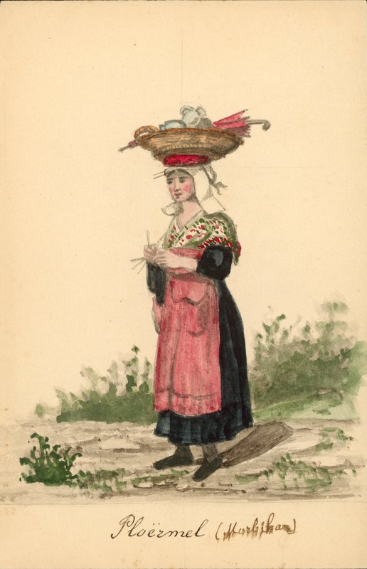 Ploermel-i női viselet, Morbihan (színes litográfia) alkotó: French School