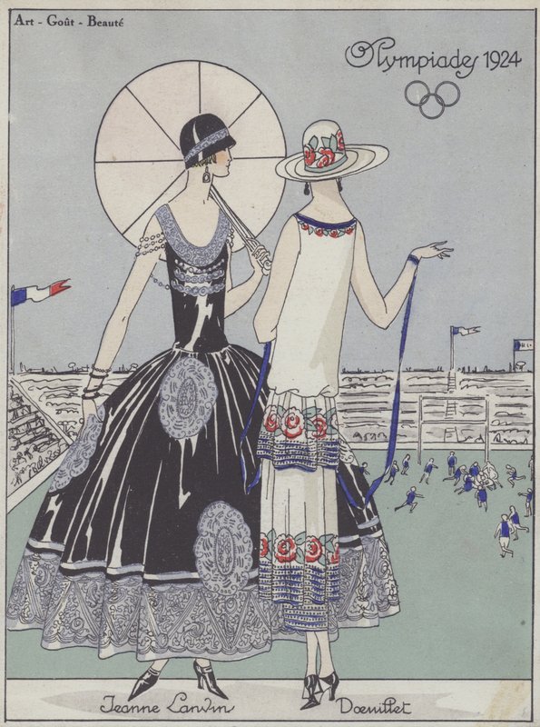 Jeanne Lanvin és Georges Doeuillet tervezők női divatja az 1924-es olimpiai játékokon (színes litográfia) alkotó: French School
