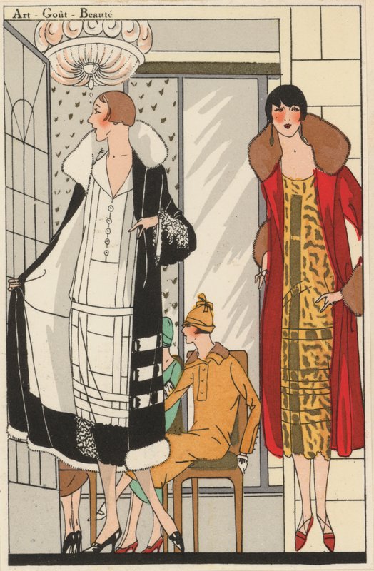 Lucien Lelong tervező 1920-as évekbeli női divatja (színes litográfia) alkotó: French School