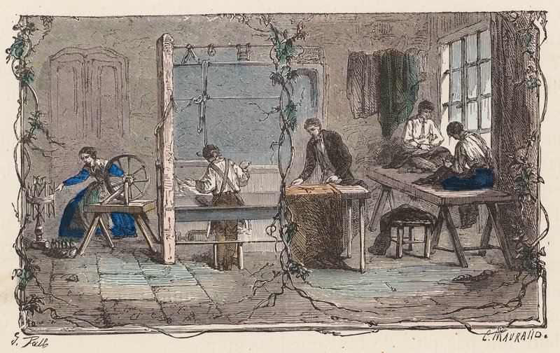 Munka gyapjúval (színes gravírozás) alkotó: French School