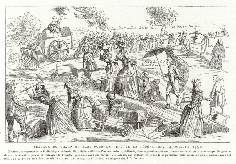 A Champ de Mars-on dolgozik a Fete de la Federation előkészítéseként, Párizs, francia forradalom, 1790. július 14. alkotó: French School