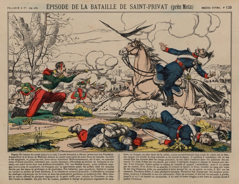 Sebesült francia dragonyos porosz lándzsát lő a Saint-Privat-i csatában, a francia-porosz háborúban alkotó: French School