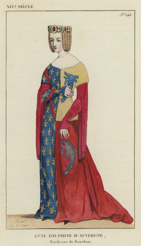 XIV. század, Auvergne-i Anne Dauphine, Bourbon hercegné (színes metszet) alkotó: French School