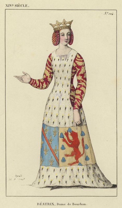XIV. század, Beatrix, Lady of Bourbon (színes metszet) alkotó: French School
