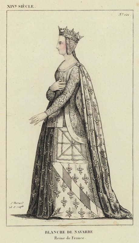 XIV. század, Navarrai Blanche, Franciaország királynője (színes metszet) alkotó: French School