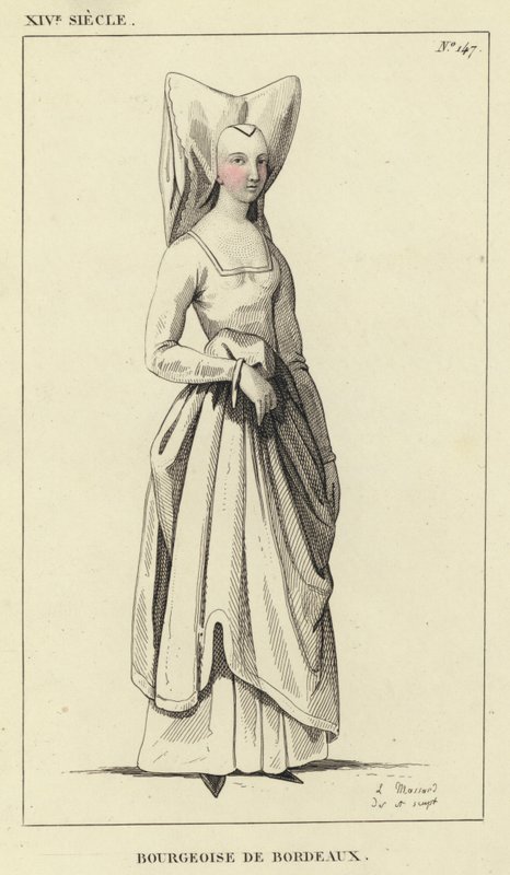 XIV. század, Bourgeoise of Bordeaux (színes metszet) alkotó: French School