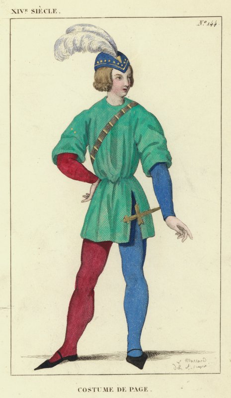 XIV. Siecle, Costume de Page (színes metszet) alkotó: French School