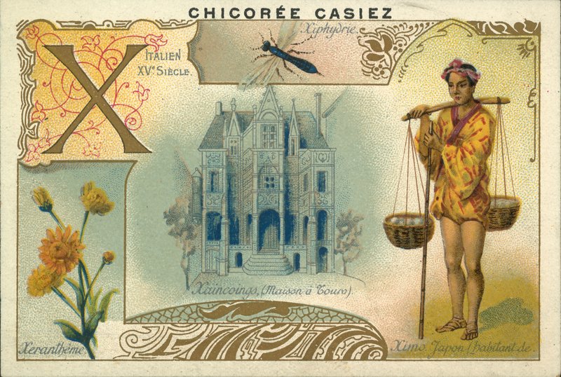 Xeranthemum, Ximo japán, Ház egy Tours és fa darázs (chromolitho) alkotó: French School