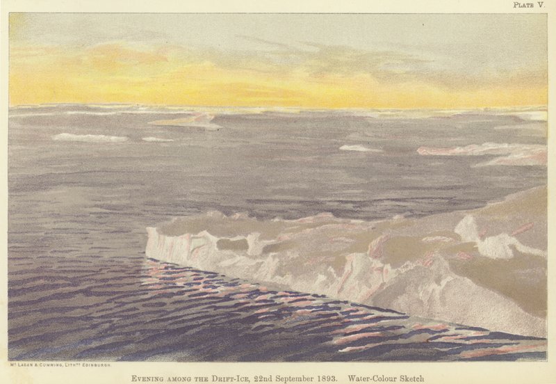 Este a sodródó jég között, 1893. szeptember 22., akvarell vázlat (színes litó) alkotó: Fridtjof Nansen
