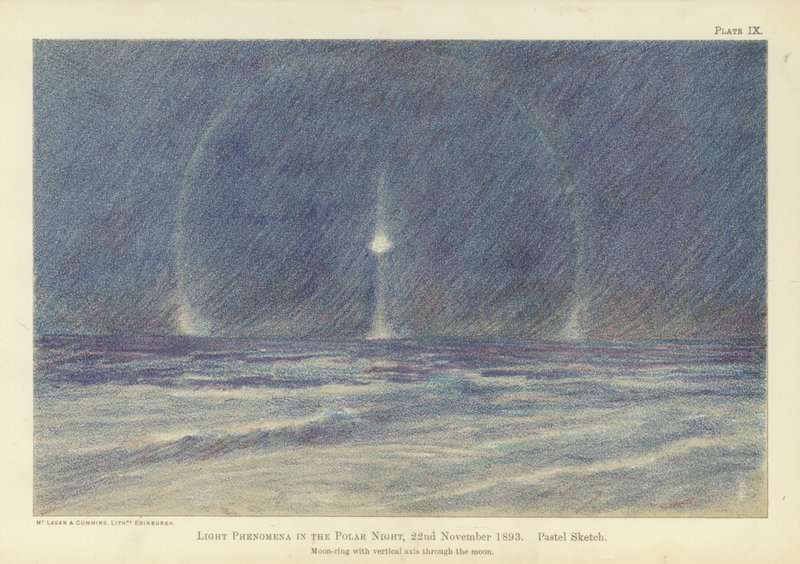 Fényjelenségek a sarki éjszakában, 1893. november 22., pasztell vázlat (színes litó) alkotó: Fridtjof Nansen