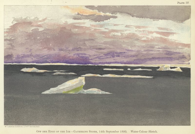 Le a jég széléről, vihar gyülekez alkotó: Fridtjof Nansen