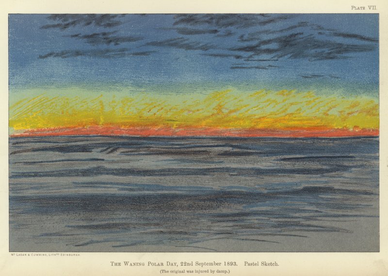 A fogyó sarki nap, 1893. szeptember 22., pasztell vázlat (színes litó) alkotó: Fridtjof Nansen
