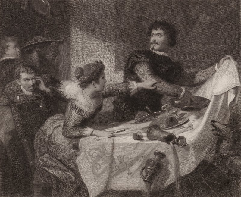 Shakespeare: A cickány megszelídítése (metszet) alkotó: Friedrich Schwoerer