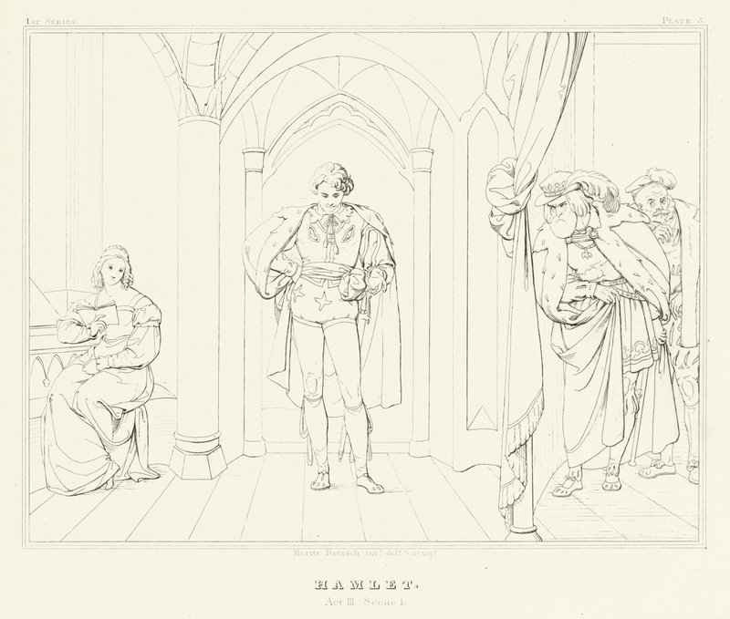 Hamlet, III. felvonás, 1. jelenet (metszet) alkotó: Friedrich August Moritz Retzsch