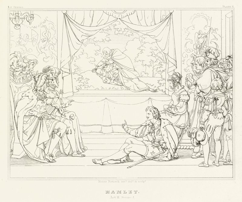 Hamlet, III. felvonás, 2. jelenet (metszet) alkotó: Friedrich August Moritz Retzsch