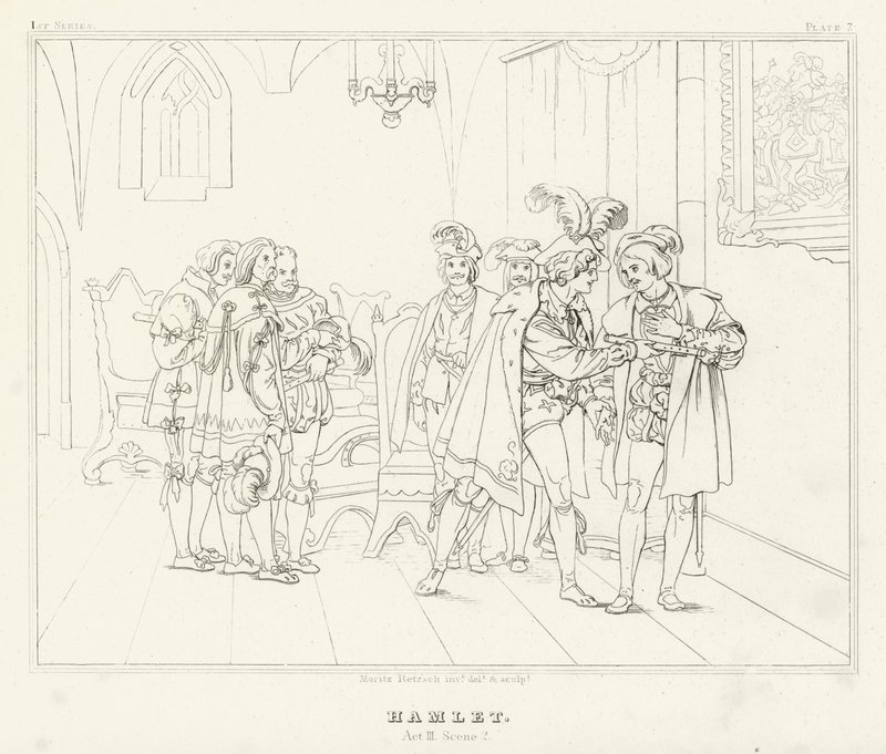 Hamlet, III. felvonás, 2. jelenet (metszet) alkotó: Friedrich August Moritz Retzsch