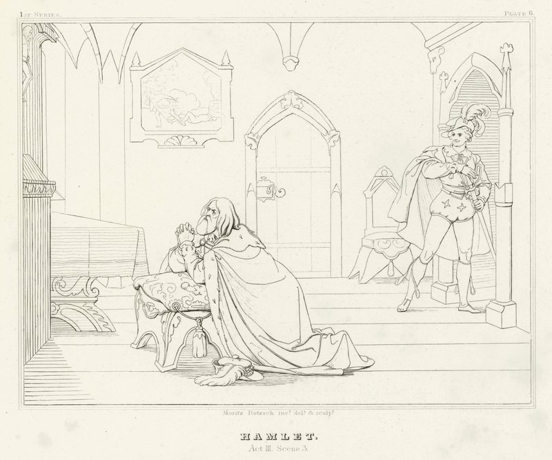 Hamlet, III. felvonás, 3. jelenet (metszet) alkotó: Friedrich August Moritz Retzsch