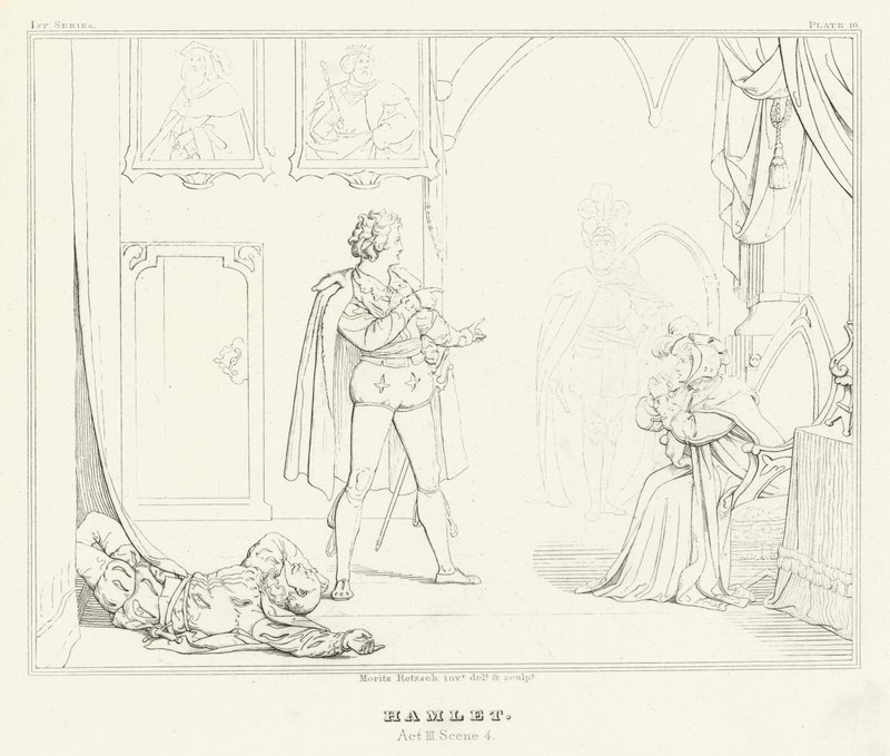 Hamlet, III. felvonás, 4. jelenet (metszet) alkotó: Friedrich August Moritz Retzsch