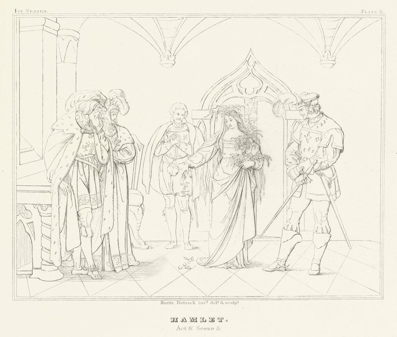 Hamlet, IV. felvonás, 5. jelenet (metszet) alkotó: Friedrich August Moritz Retzsch